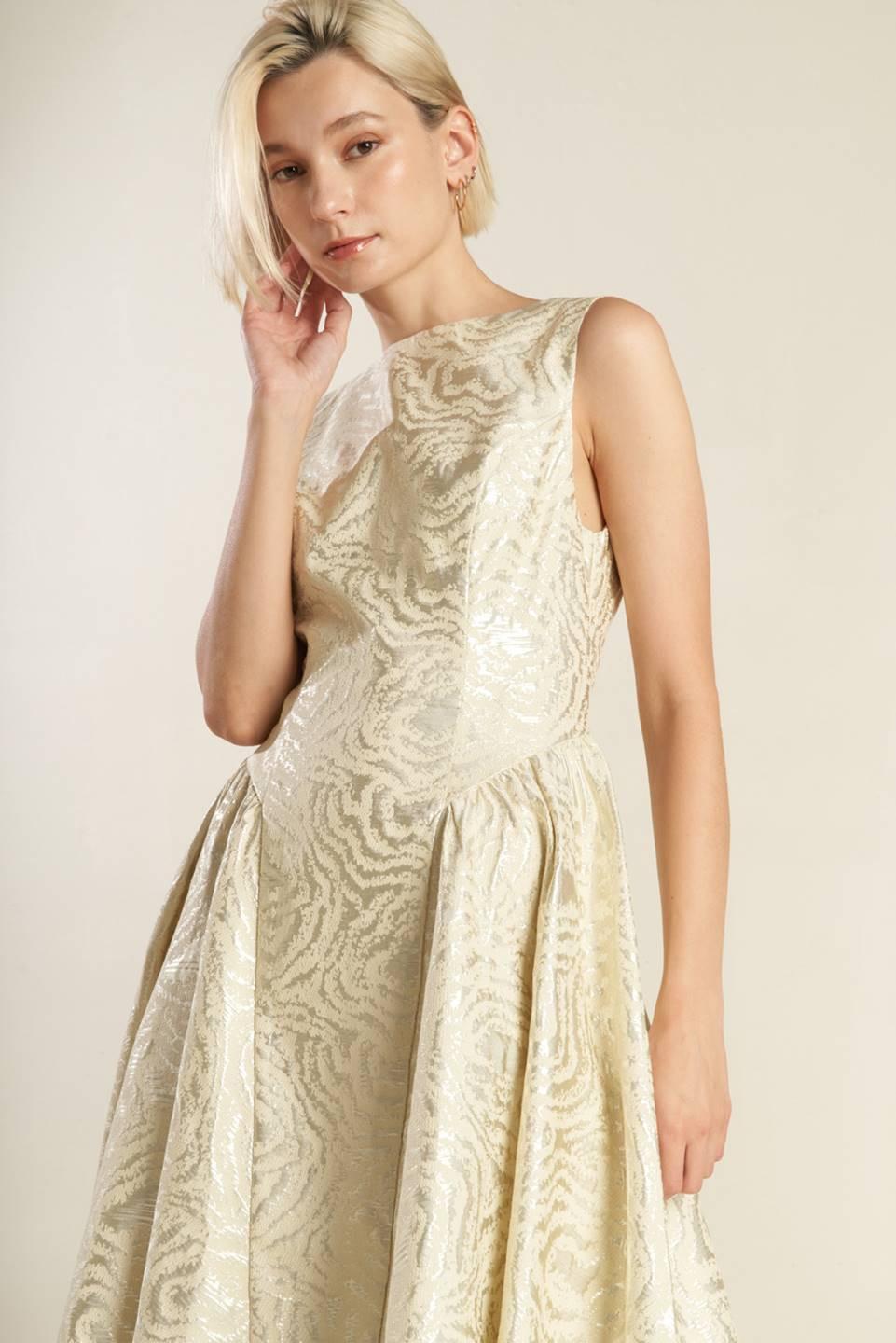 CHECK YOURSELF CHAMPAGNE WOVEN MIDI DRESS Flying Tomato