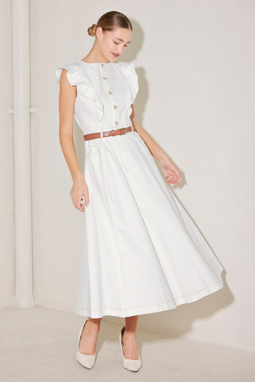 SOFT POWER STORY WOVEN MIDI DRESS Flying Tomato