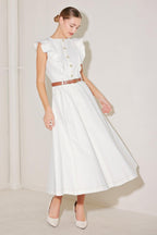 SOFT POWER STORY WOVEN MIDI DRESS Flying Tomato