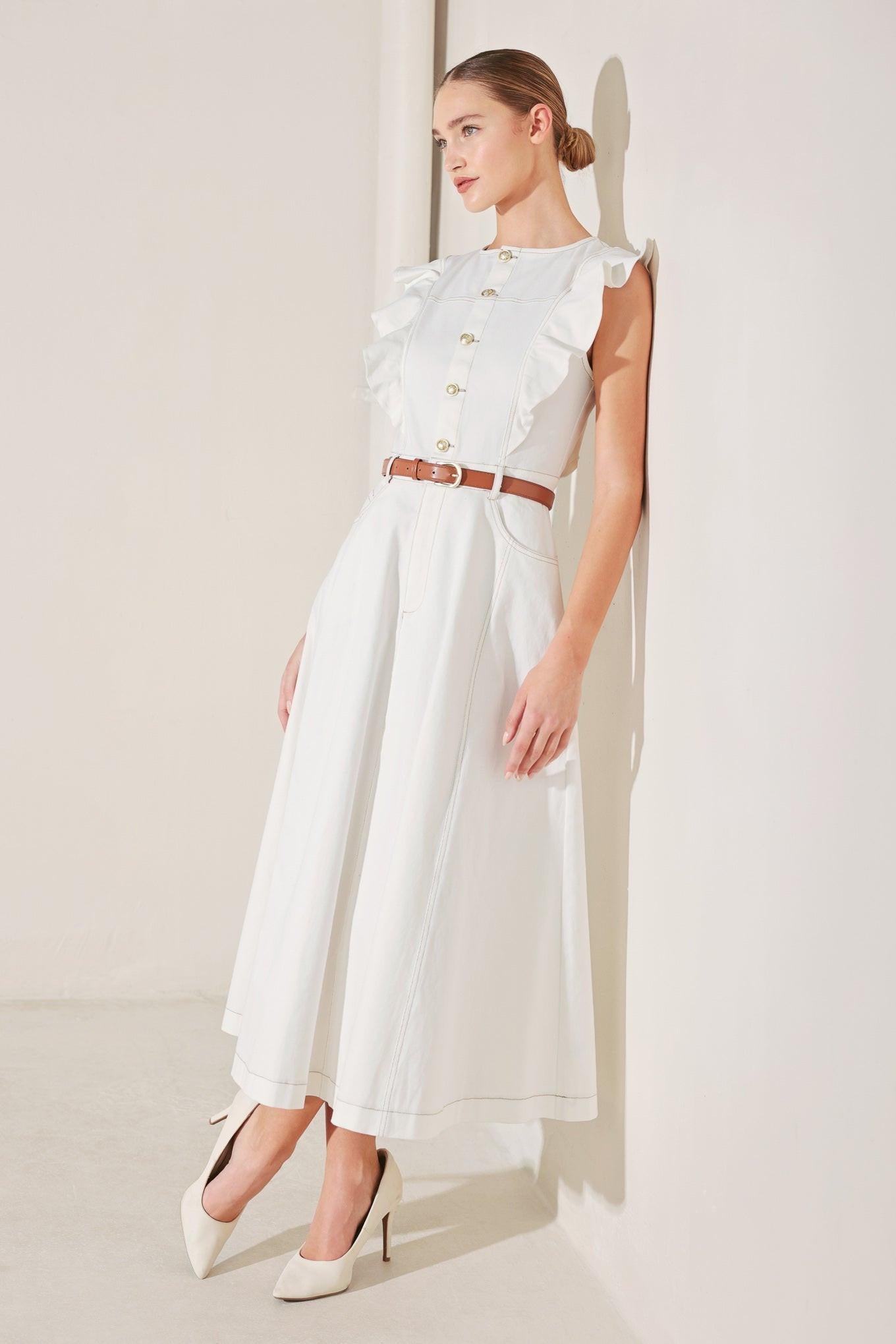 SOFT POWER STORY WOVEN MIDI DRESS Flying Tomato