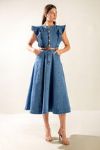 CLASSIC WITH A TWIST DENIM MIDI DRESS Flying Tomato
