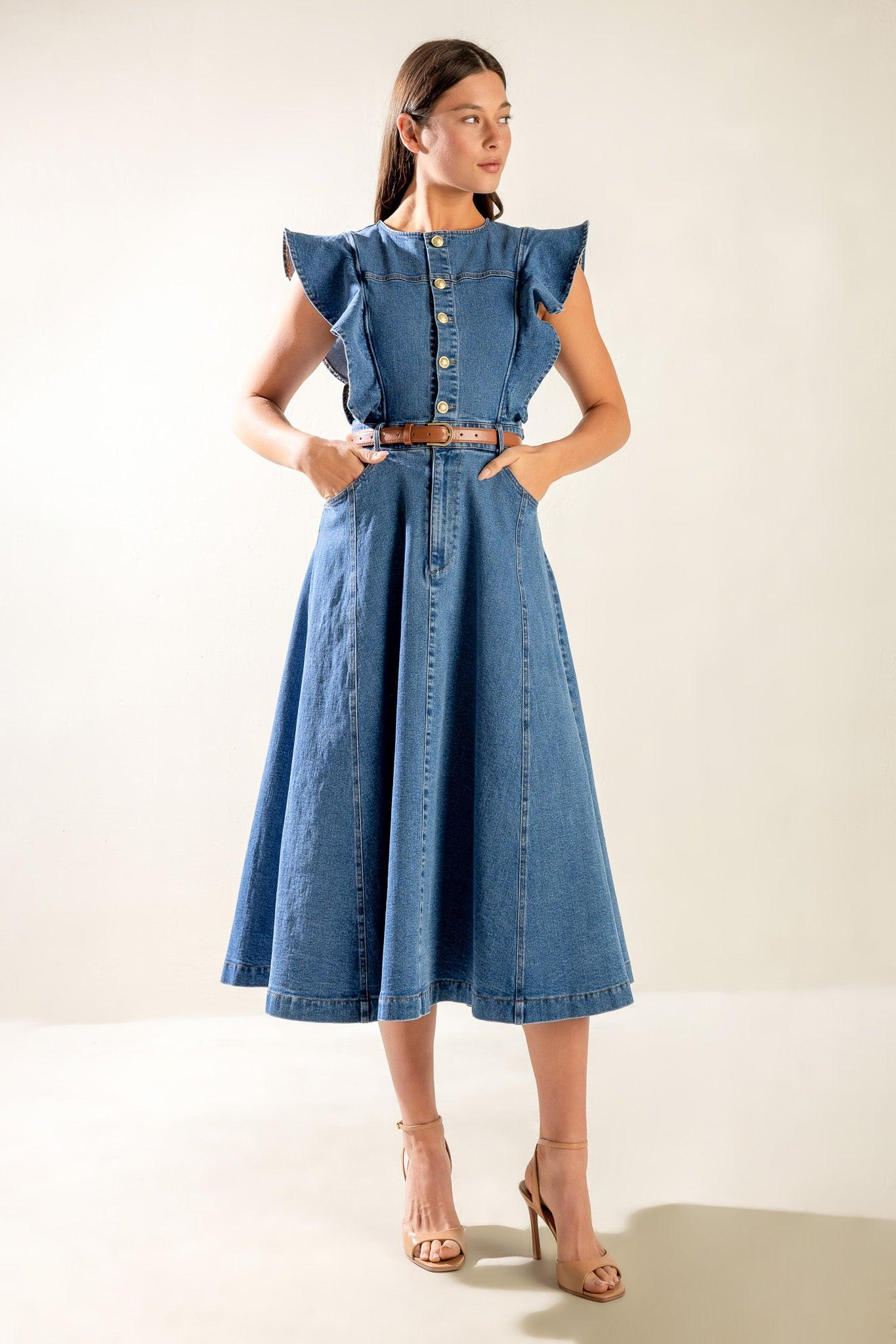 CLASSIC WITH A TWIST DENIM MIDI DRESS Flying Tomato