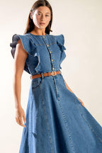 CLASSIC WITH A TWIST DENIM MIDI DRESS Flying Tomato