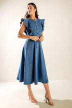 CLASSIC WITH A TWIST DENIM MIDI DRESS Flying Tomato