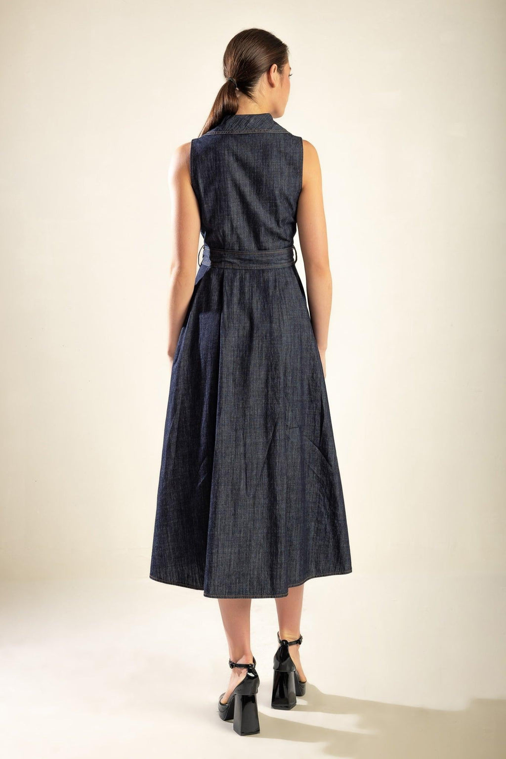 OASIS OF CALM RIGID DENIM MIDI DRESS Flying Tomato
