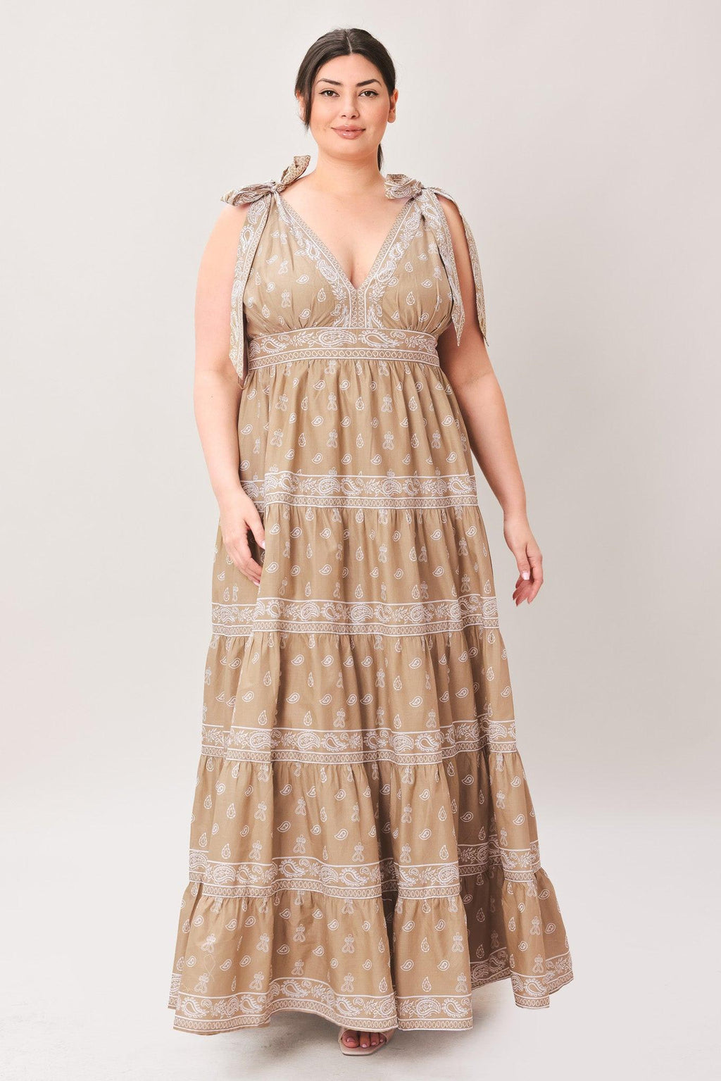 CUDDLY ATTITUDE TAUPE WOVEN MAXI DRESS Flying Tomato