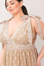 CUDDLY ATTITUDE TAUPE WOVEN MAXI DRESS Flying Tomato