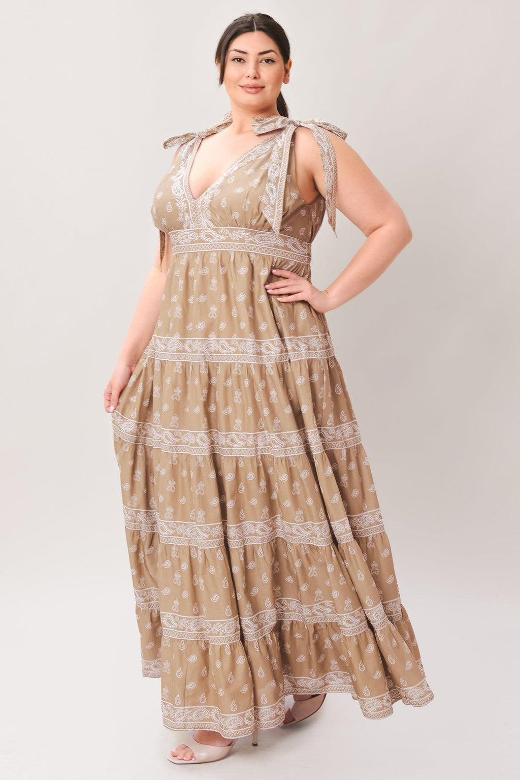 CUDDLY ATTITUDE TAUPE WOVEN MAXI DRESS Flying Tomato