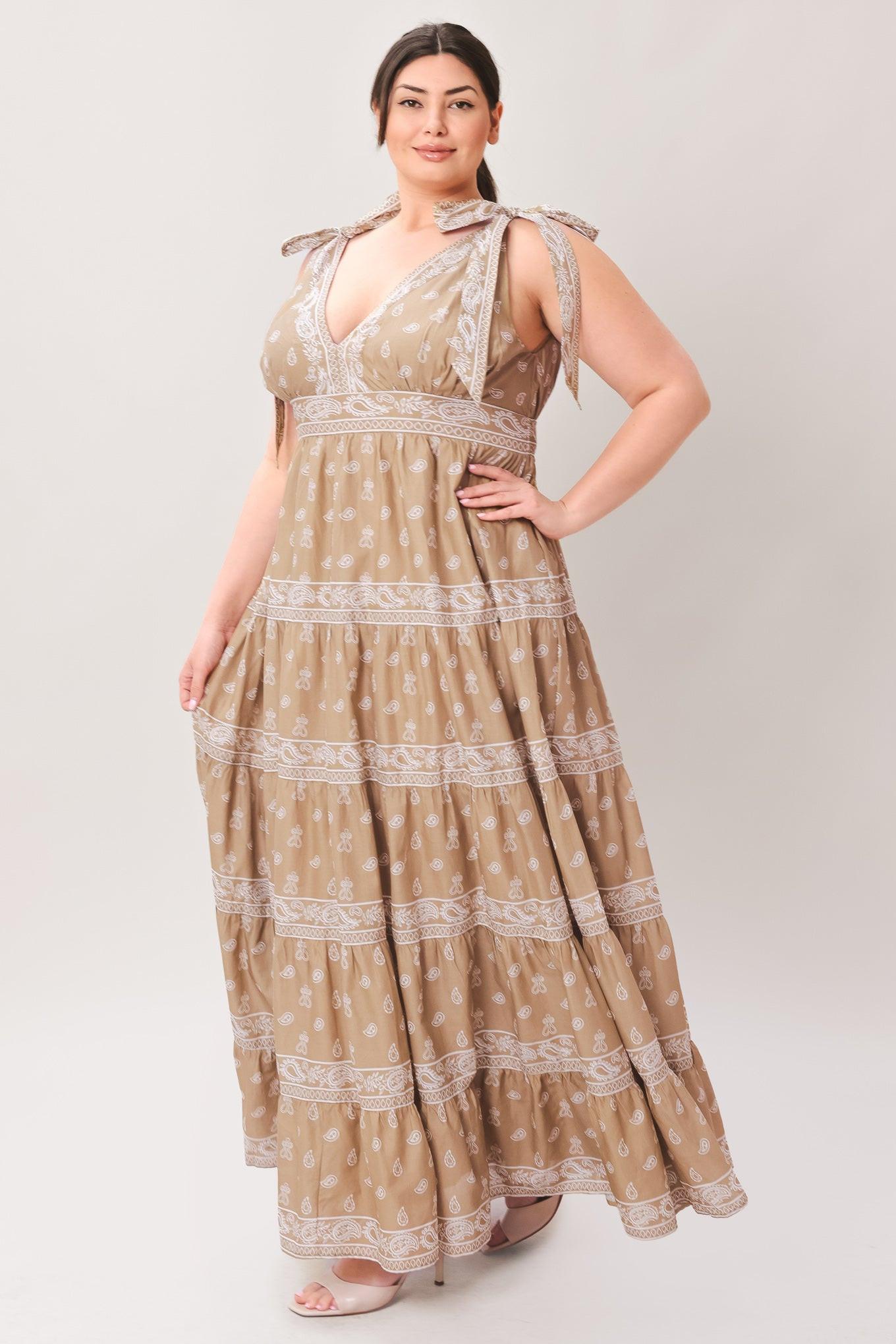 CUDDLY ATTITUDE TAUPE WOVEN MAXI DRESS Flying Tomato
