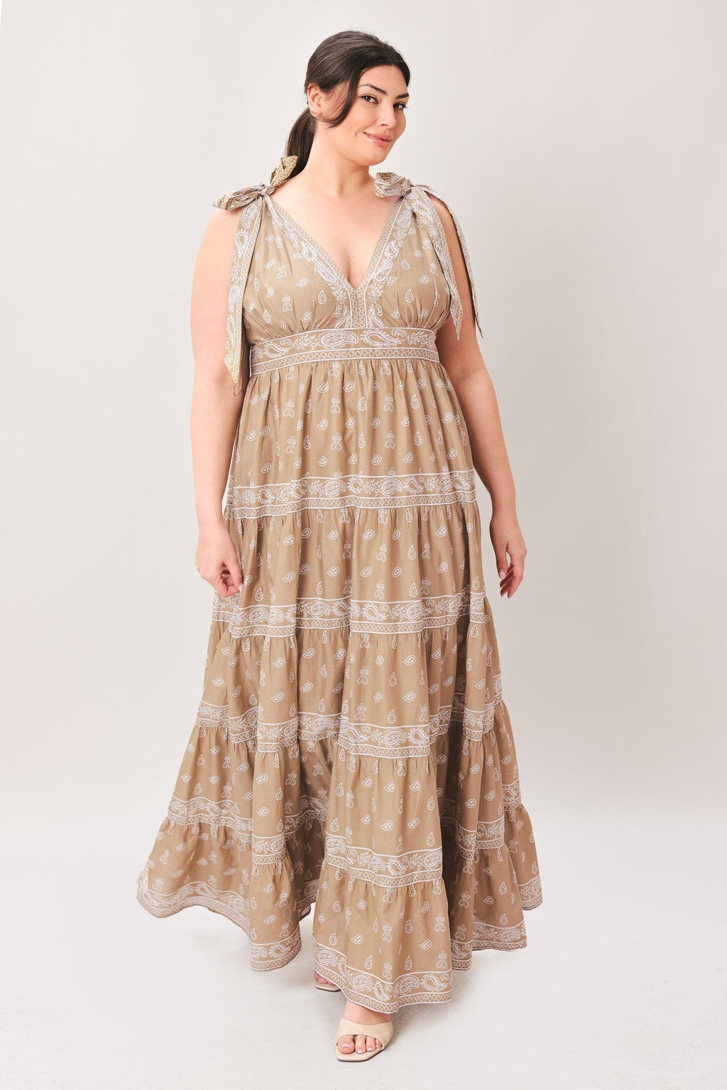 CUDDLY ATTITUDE TAUPE WOVEN MAXI DRESS Flying Tomato