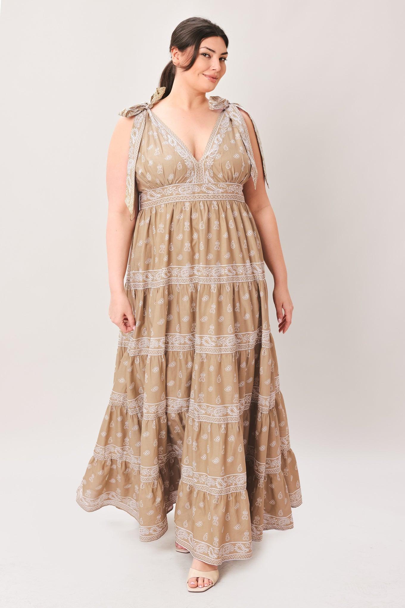 CUDDLY ATTITUDE TAUPE WOVEN MAXI DRESS Flying Tomato