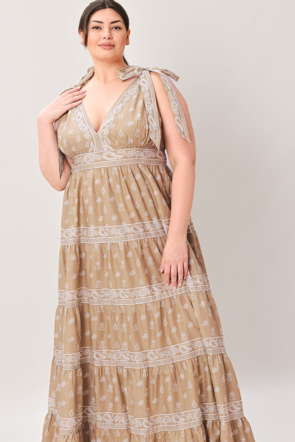 CUDDLY ATTITUDE TAUPE WOVEN MAXI DRESS Flying Tomato