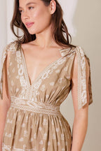 CUDDLY ATTITUDE TAUPE WOVEN MAXI DRESS Flying Tomato