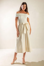 SOCIAL SEASON  OFF SHOULDER MIDI DRESS Flying Tomato