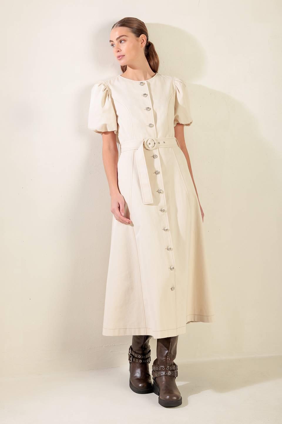 CAPTURED BY THE NIGHT TWILL MIDI DRESS Flying Tomato