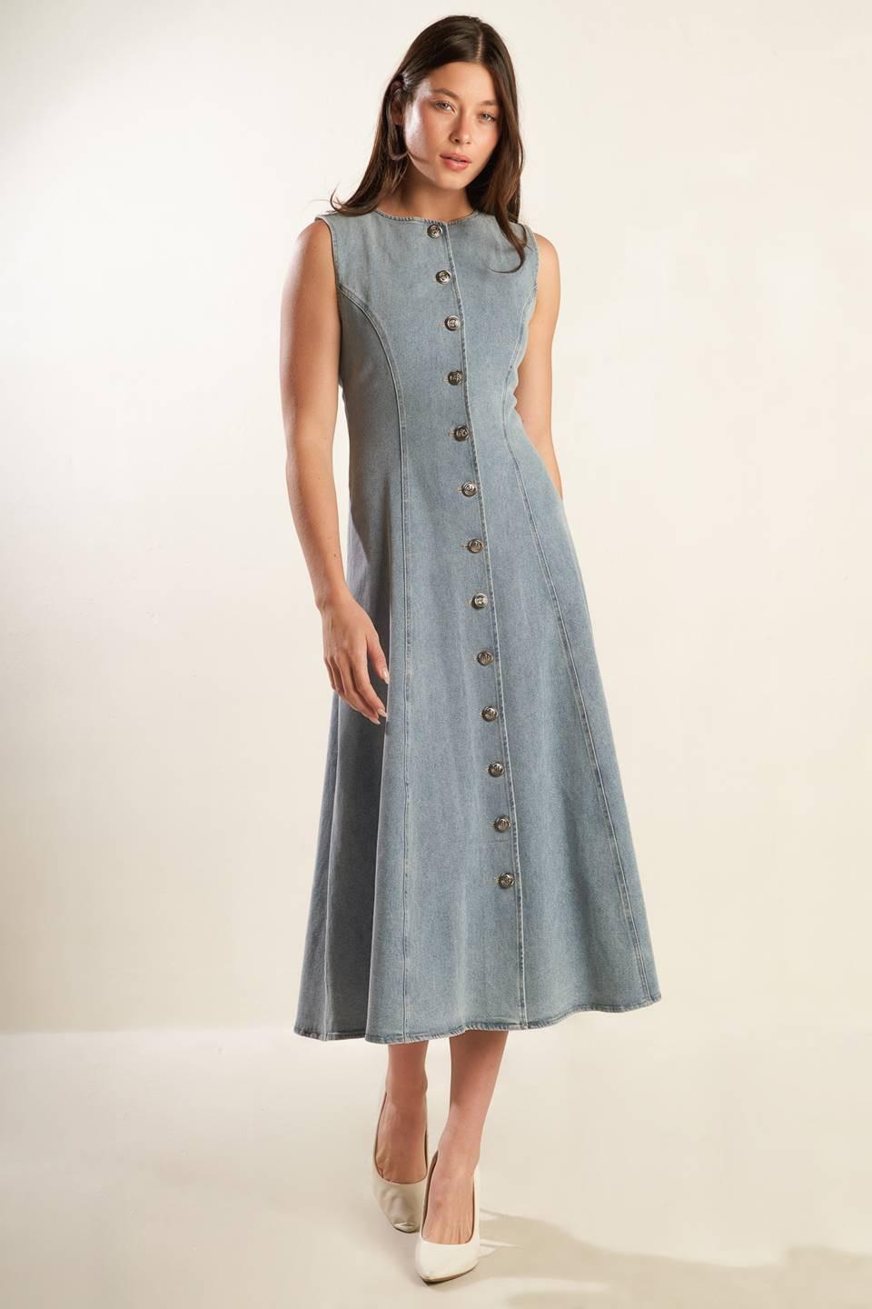 NAUTICAL & NICE DENIM MIDI DRESS Flying Tomato
