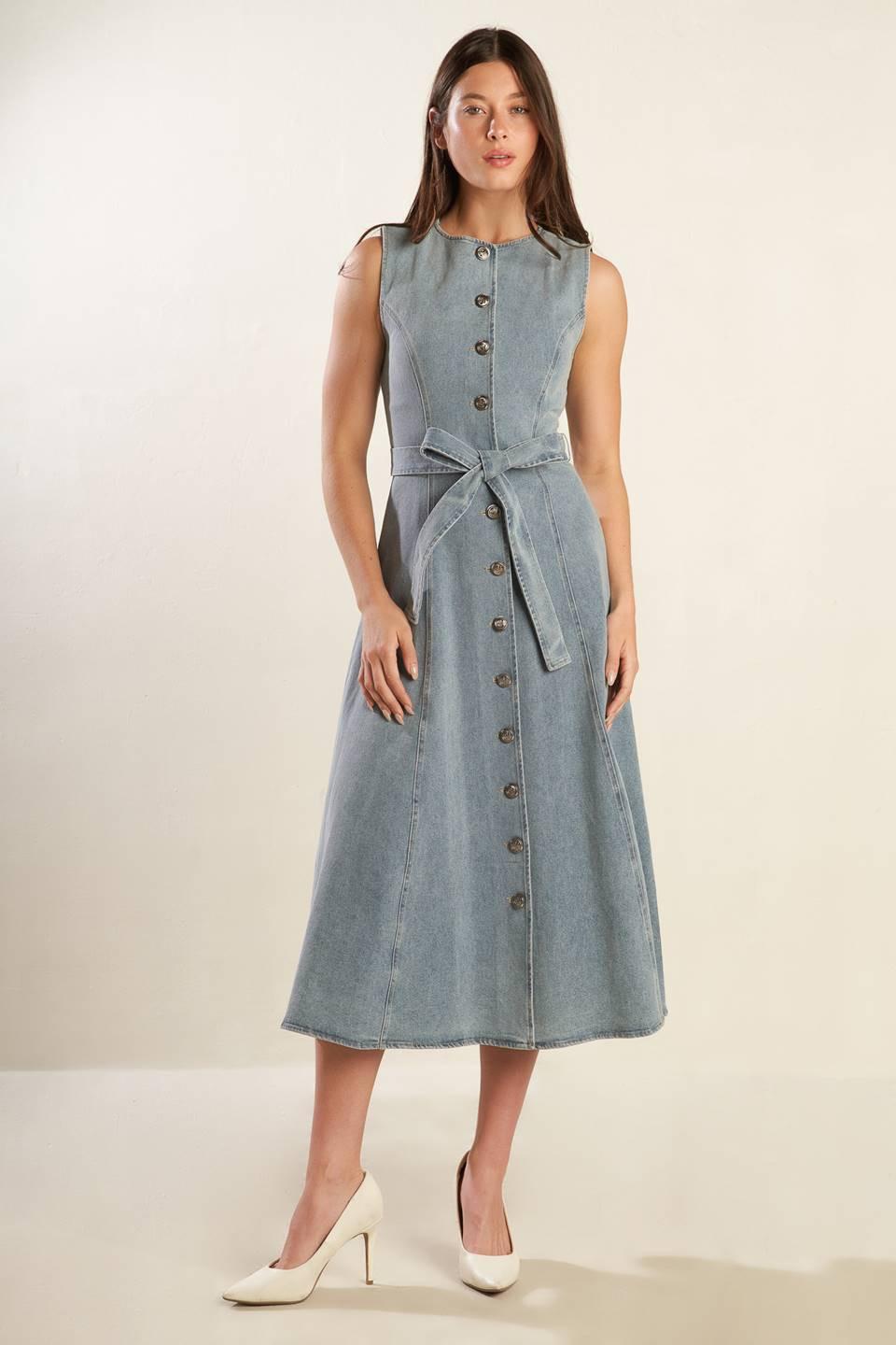 NAUTICAL & NICE DENIM MIDI DRESS Flying Tomato