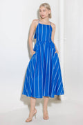 LET THE GOOD IN BLUE WOVEN MIDI DRESS Flying Tomato