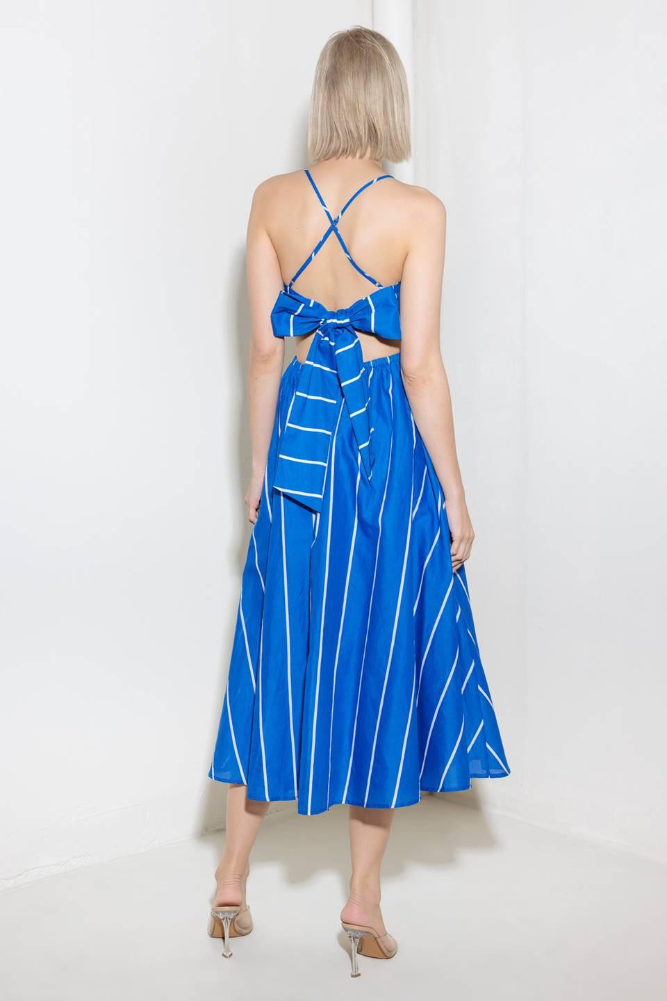 LET THE GOOD IN BLUE WOVEN MIDI DRESS Flying Tomato