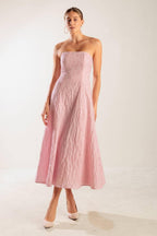 ROLL WITH IT PINK WOVEN MIDI DRESS Flying Tomato