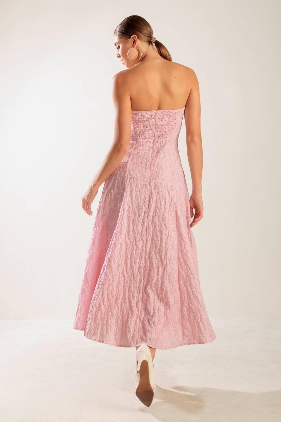 ROLL WITH IT PINK WOVEN MIDI DRESS Flying Tomato