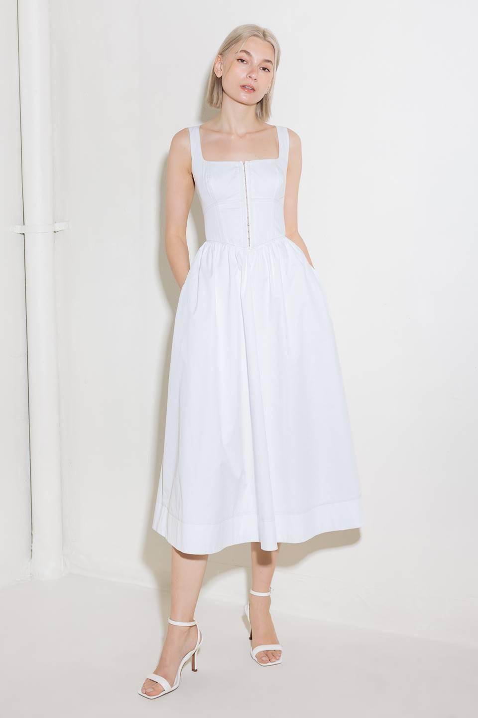 CATCH THE SUN IN WHITE  WOVEN MIDI DRESS Flying Tomato
