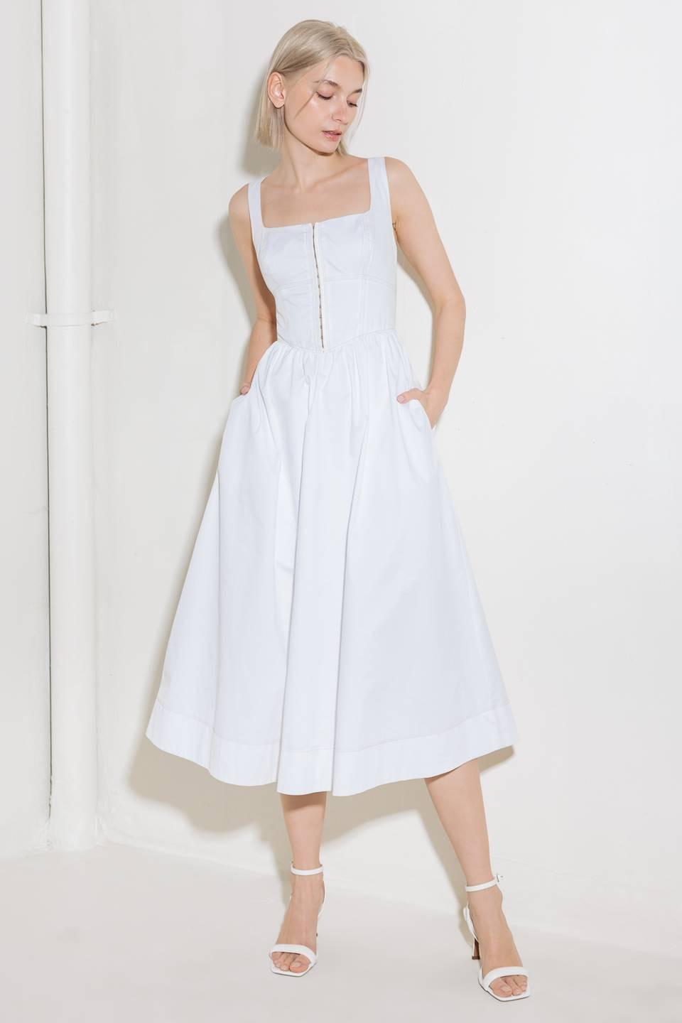 CATCH THE SUN IN WHITE  WOVEN MIDI DRESS Flying Tomato