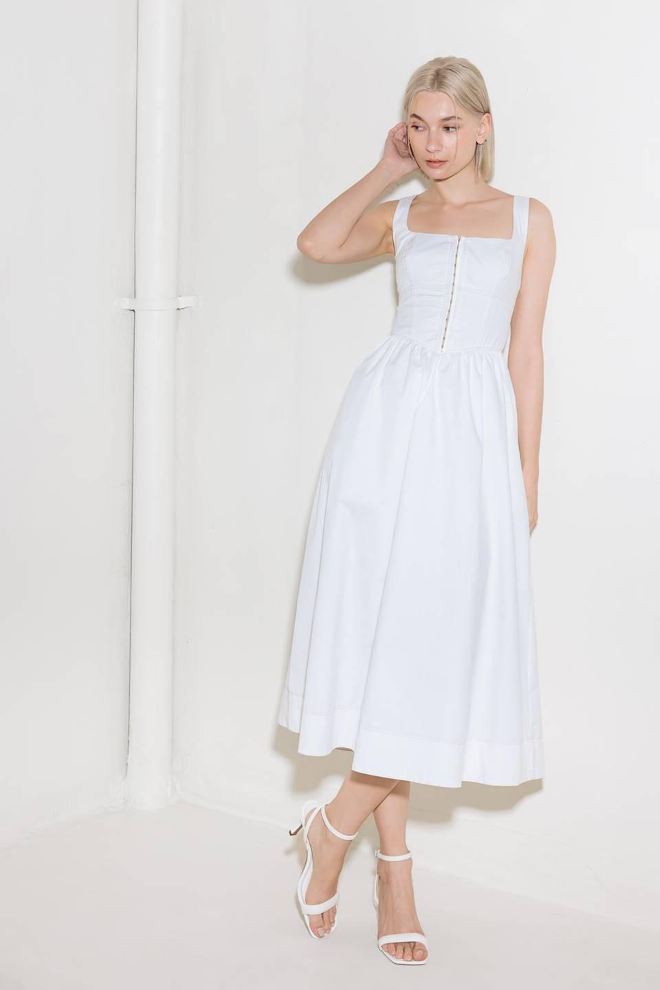 CATCH THE SUN IN WHITE  WOVEN MIDI DRESS Flying Tomato