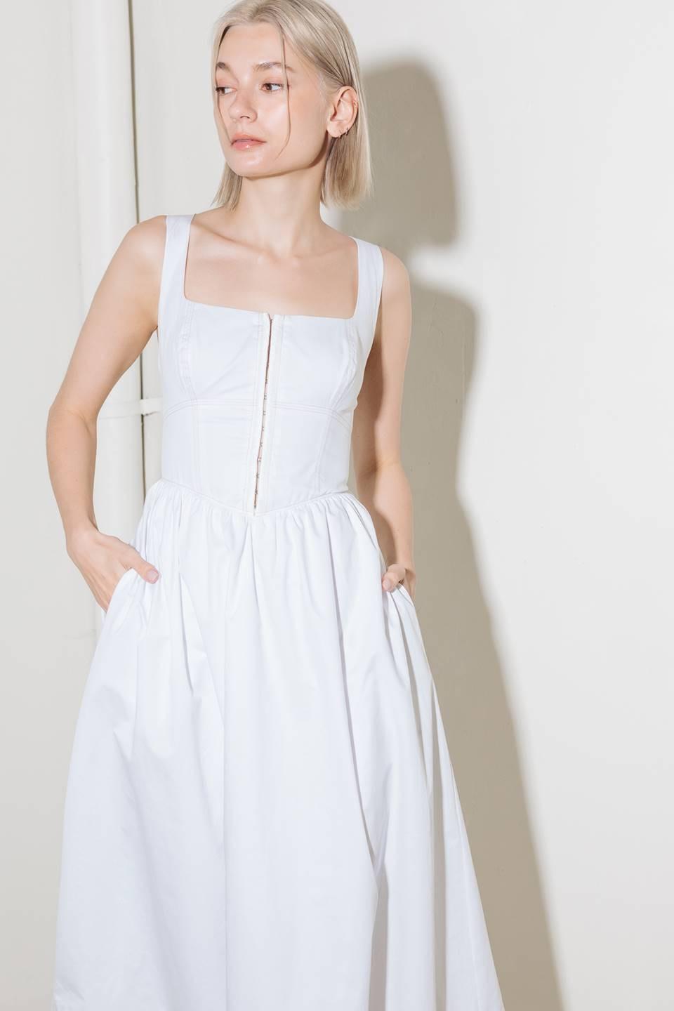 CATCH THE SUN IN WHITE  WOVEN MIDI DRESS Flying Tomato