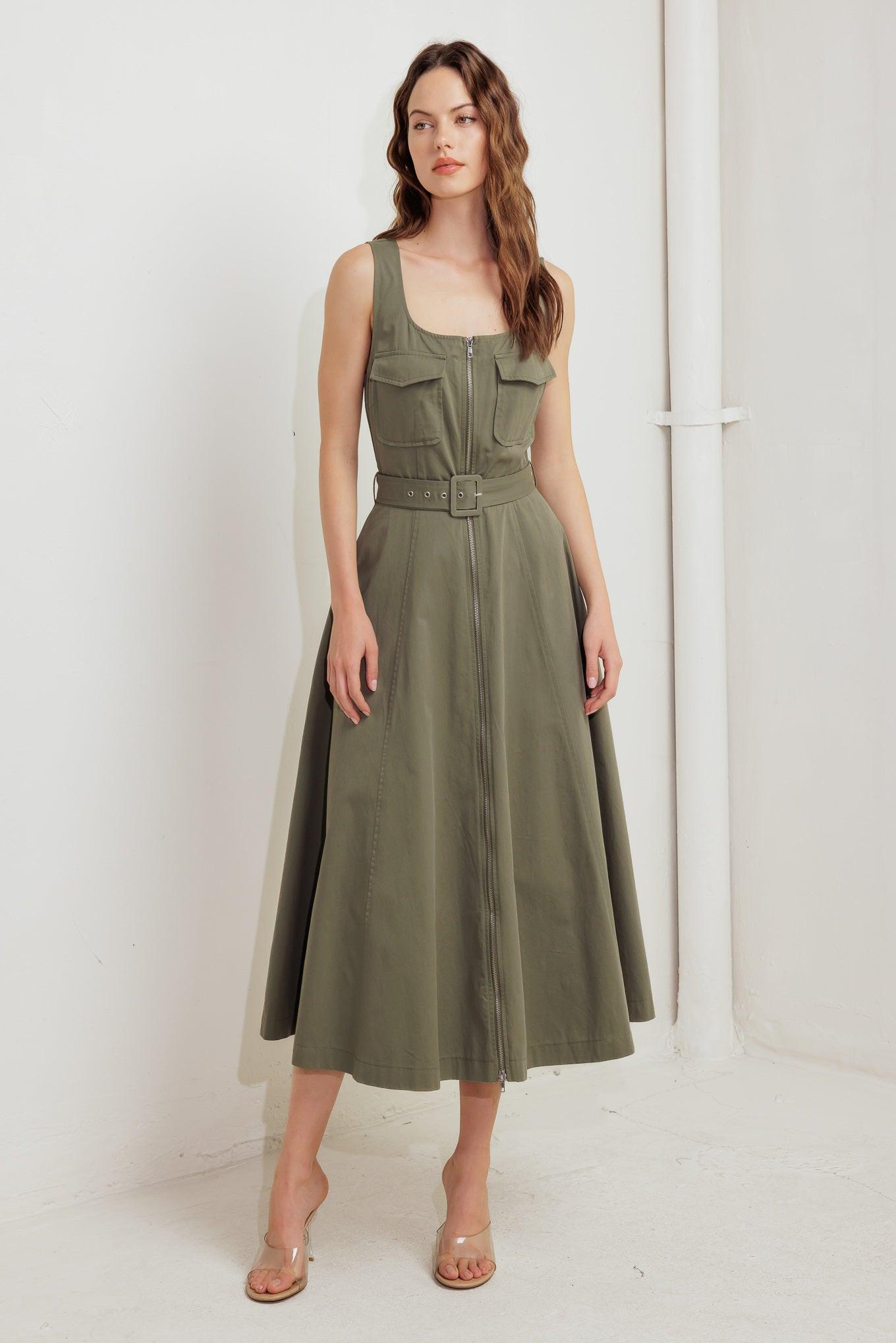 OLIVE GROVE WOVEN MIDI DRESS Flying Tomato