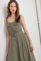 OLIVE GROVE WOVEN MIDI DRESS Flying Tomato