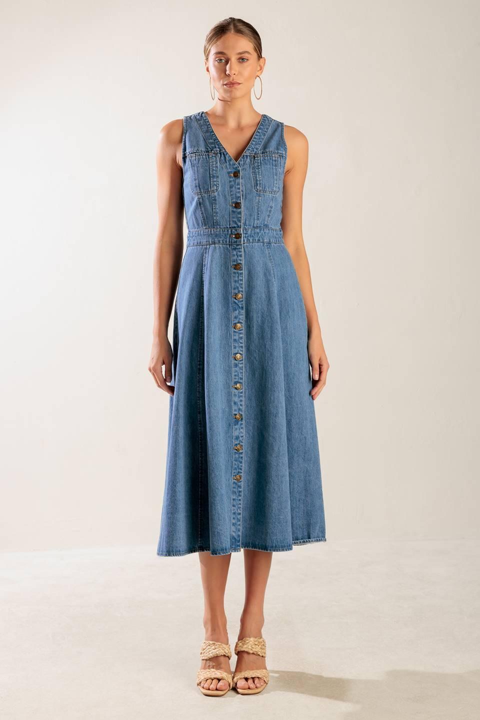 THE JOURNEY BEGINS BLUE DENIM MIDI DRESS Flying Tomato