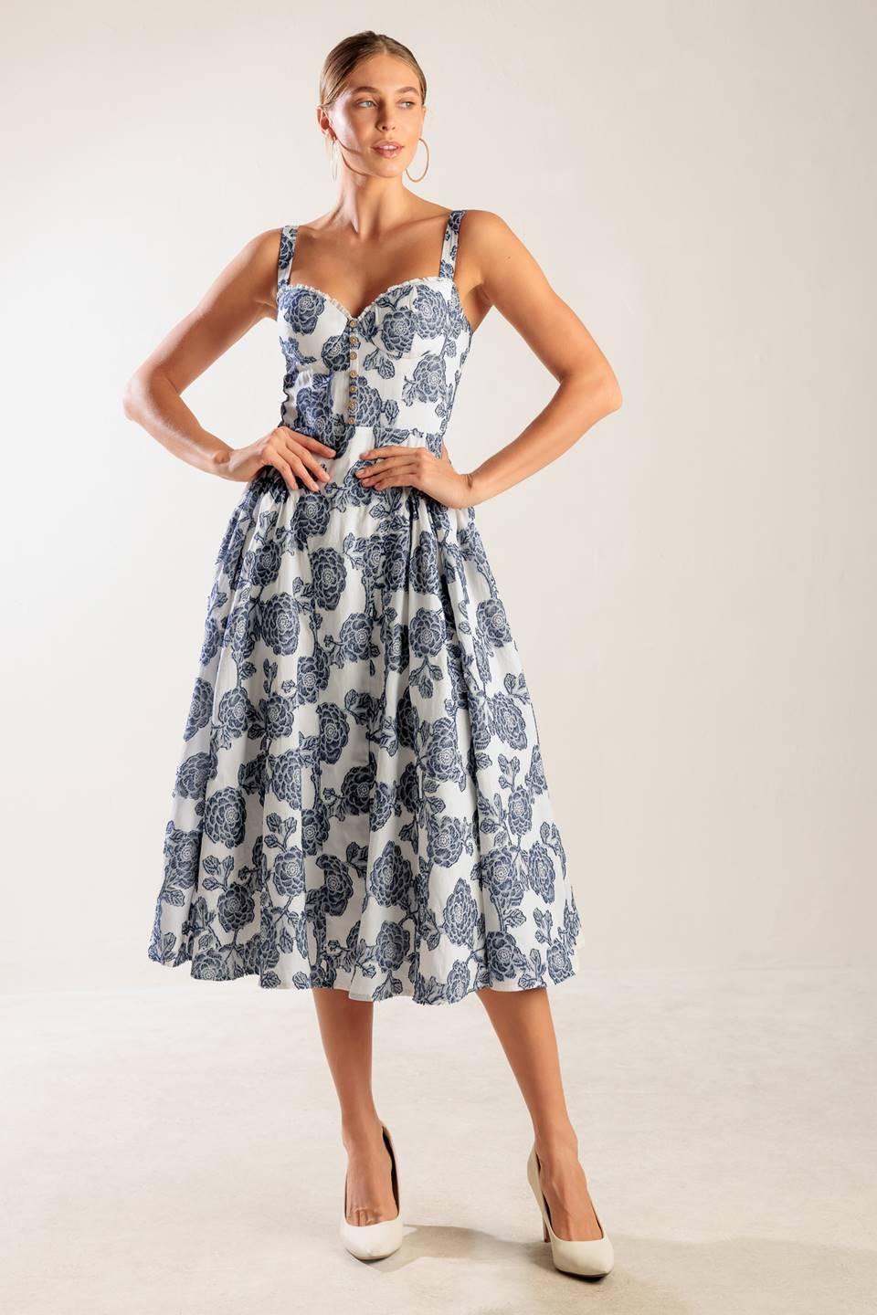 EXPLORING NEW INTERESTS WOVEN MIDI DRESS Flying Tomato