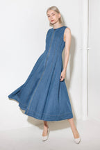 IRRESISTIBLY POISED DENIM MIDI DRESS Flying Tomato