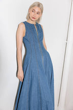 IRRESISTIBLY POISED DENIM MIDI DRESS Flying Tomato