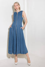 IRRESISTIBLY POISED DENIM MIDI DRESS Flying Tomato