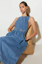 LAVENDER FIELDS DENIM MIDI DRESS Flying Tomato