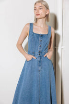SOFTLY ROMANTIC DENIM MIDI DRESS Flying Tomato