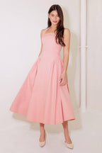 CAUGHT IN THE RAIN PINK WOVEN MIDI DRESS Flying Tomato
