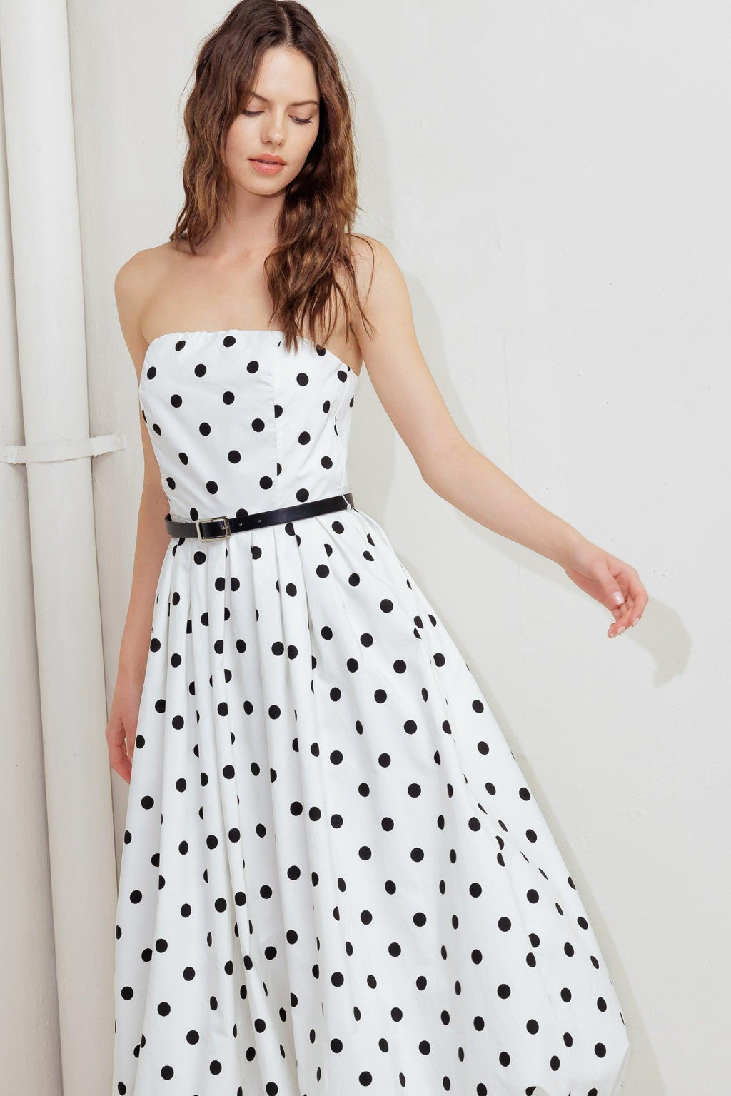 MONROE DOT WHITE WOVEN MIDI DRESS Flying Tomato