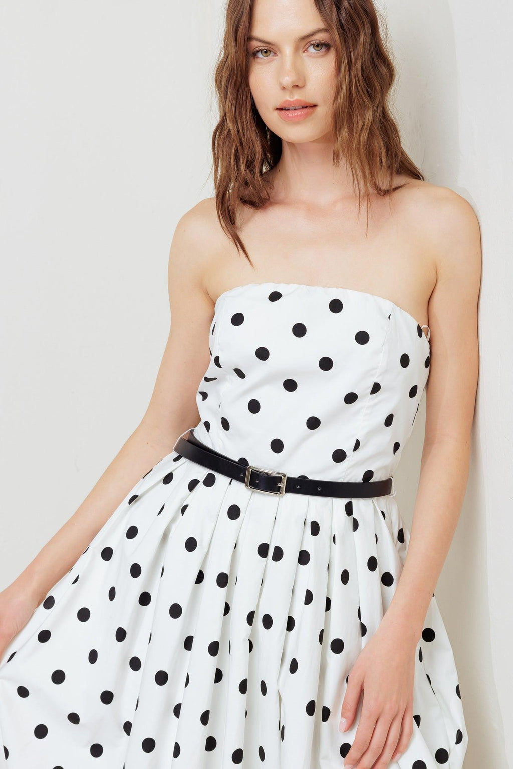 MONROE DOT WHITE WOVEN MIDI DRESS Flying Tomato
