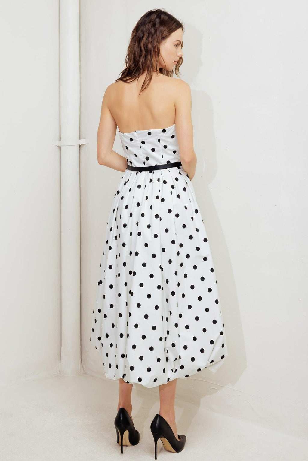 MONROE DOT WHITE WOVEN MIDI DRESS Flying Tomato