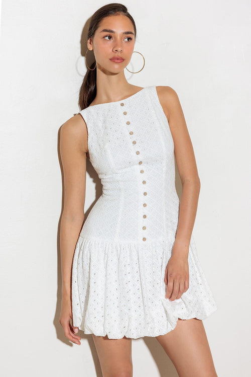 AT FIRST GLANCE WOVEN MINI DRESS Flying Tomato
