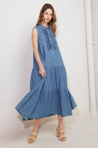 PETALS FALLING SLOWLY DENIM MIDI DRESS Flying Tomato
