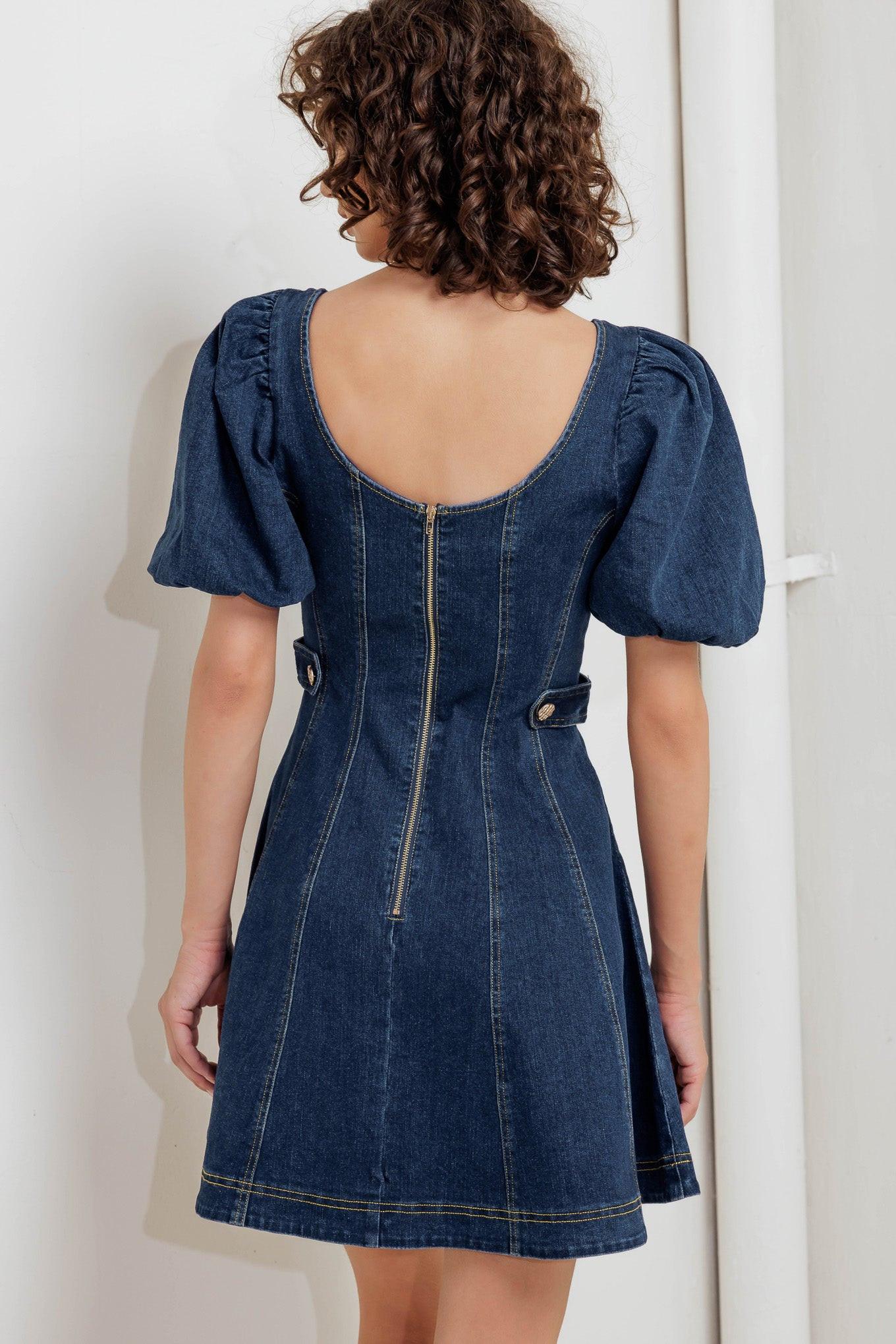PUFF & PLAY DENIM MINI DRESS Flying Tomato