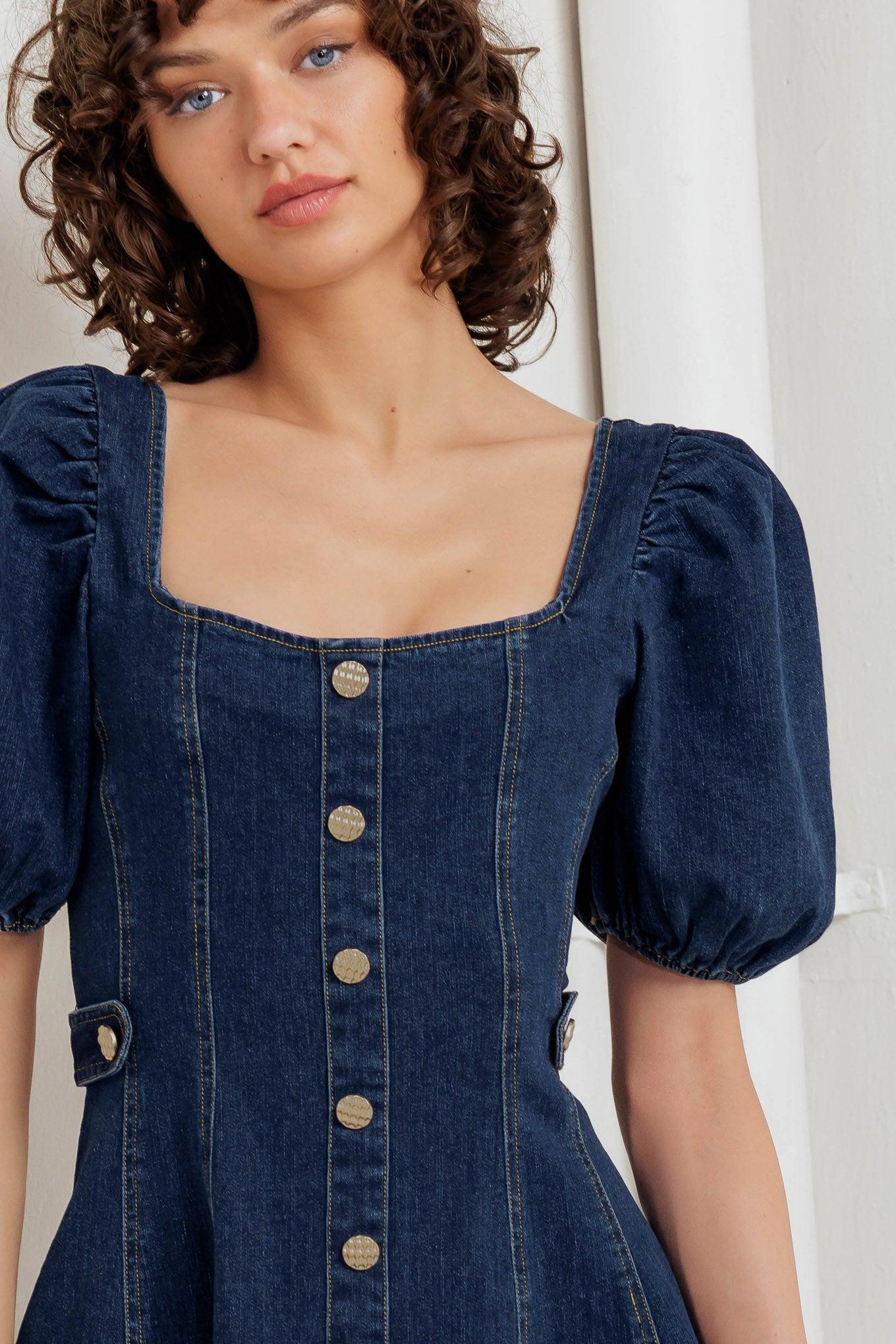 PUFF & PLAY DENIM MINI DRESS Flying Tomato