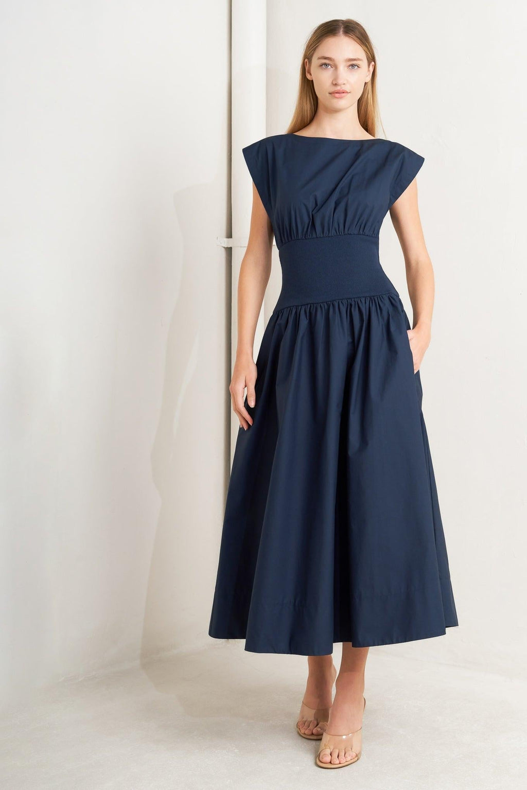 DREAMWEAVER ROMANTIC NAVY WOVEN MIDI DRESS Flying Tomato