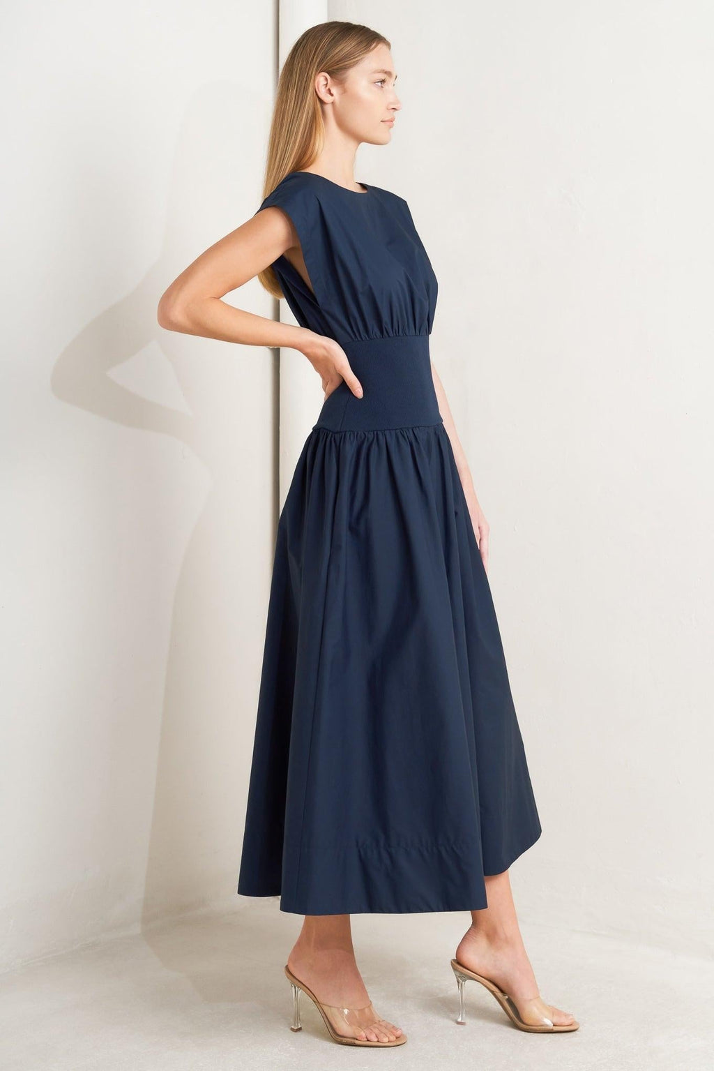 DREAMWEAVER ROMANTIC NAVY WOVEN MIDI DRESS Flying Tomato