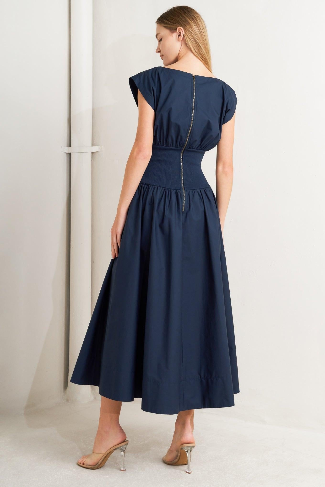 DREAMWEAVER ROMANTIC NAVY WOVEN MIDI DRESS Flying Tomato