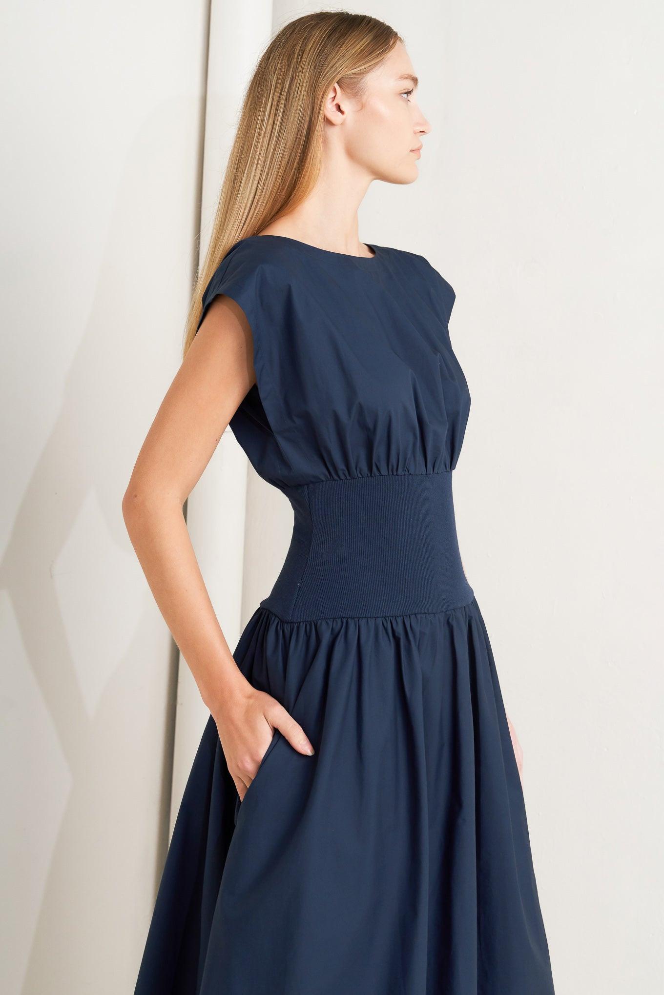 DREAMWEAVER ROMANTIC NAVY WOVEN MIDI DRESS Flying Tomato